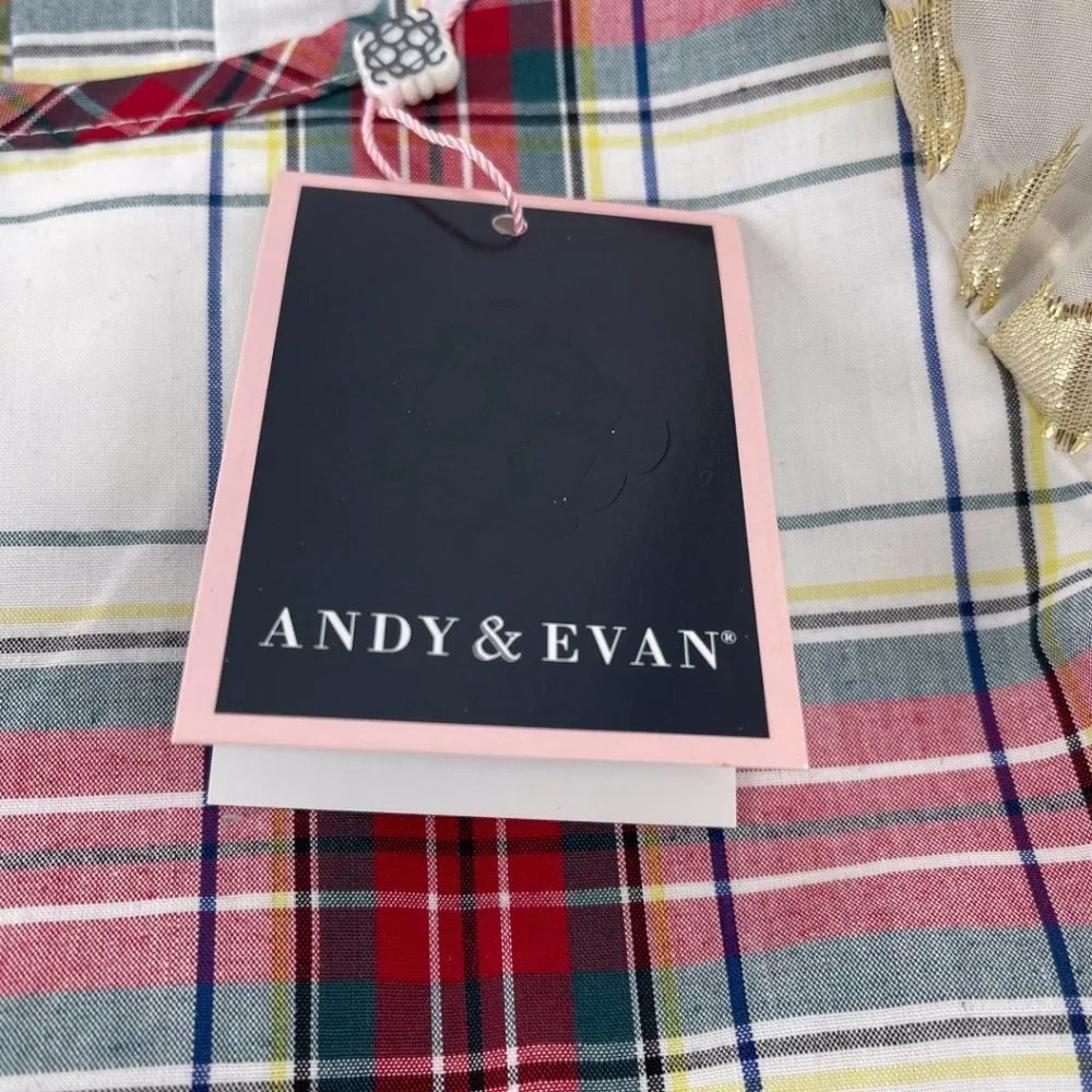 Andy & Evan Plaid Tiered Dress Puff Sleeves NWT Sz 6Y